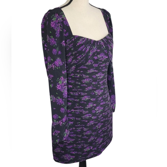 AMUR Giulia Pleated Mini Bodycon Dress Hydrangea Berry Women's Size 12 - Picture 5 of 15